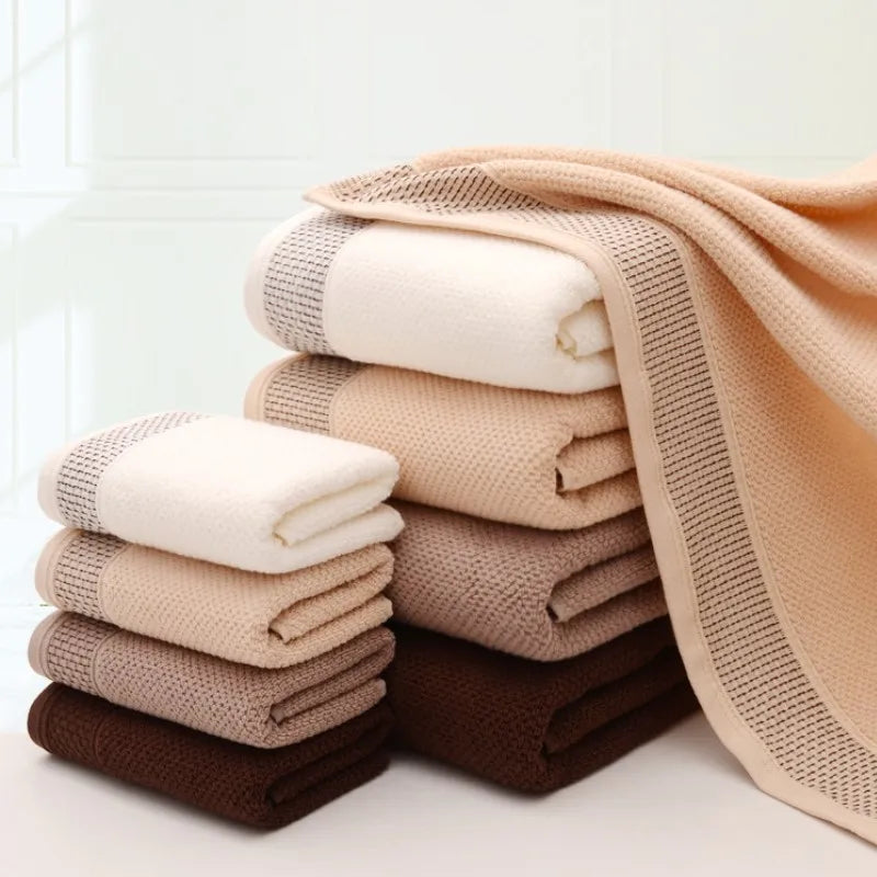 3pcs Waffle Towel Set Household Cotton Face Towel Hand Bath Towel Bath Linen Set For Bathroom 1 Bath Towel & 2 Hand Towels Cream