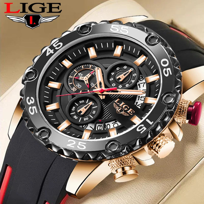 LIGE Top Brand Men's Watches Luxury Men Wrist Watch Silicone Quartz Watch Sports Waterproof Male Clock Big Relogio Masculino