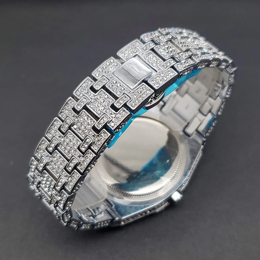 Quartz Watches For Men Octagonal Case Luxury Diamond Men's Watch With Big Zircon Bezel