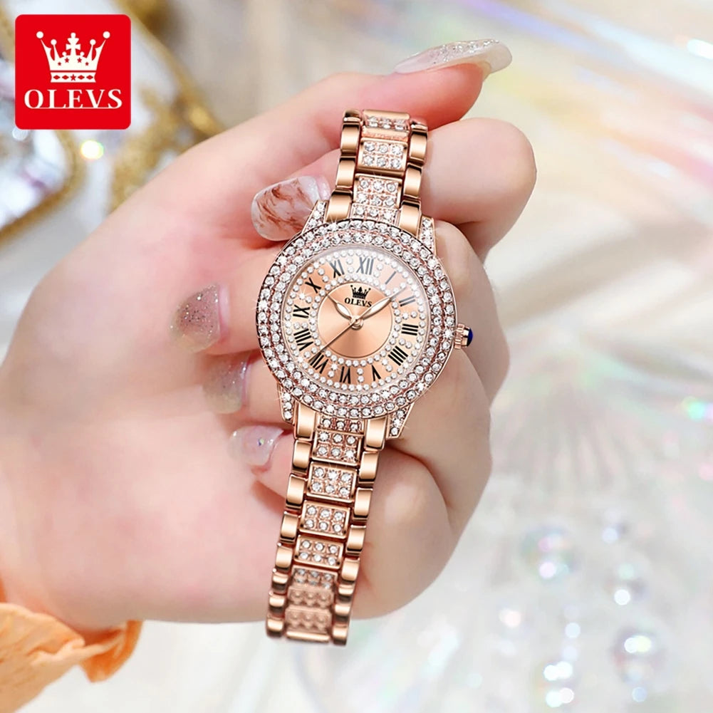 OLEVS Original Diamond Watch for Women Fashion Elegant Stainless Steel Waterproof