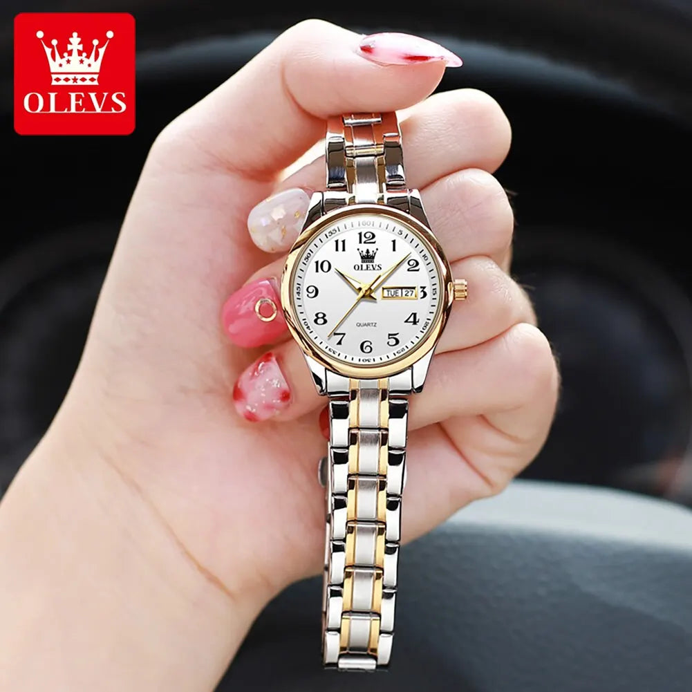 OLEVS Luxury Quartz Watch for Women Elegant Stainless Steel Watch Luminous Waterproof