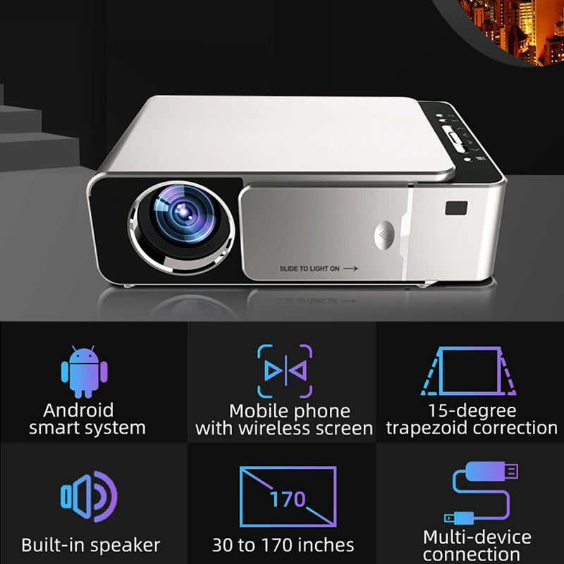 New T6 Mini Projector 4K HD 1080p Wifi Portable Home Theater Smart Outdoor Cinema Sync Android Phone Compatible Media Player