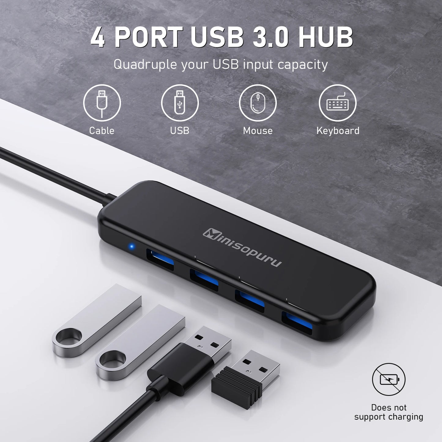 Minisopuru USB HUB 4 Port USB 3.0 External Splitter Multiple Expand High Speed Adapter for Computer Laptop PC Accessories