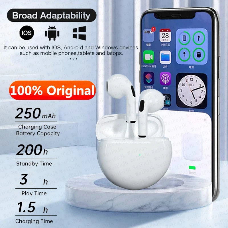 Original Air Pro 6 Pods TWS Wireless Bluetooth Earphones In Ear Earbuds Earpod Headset