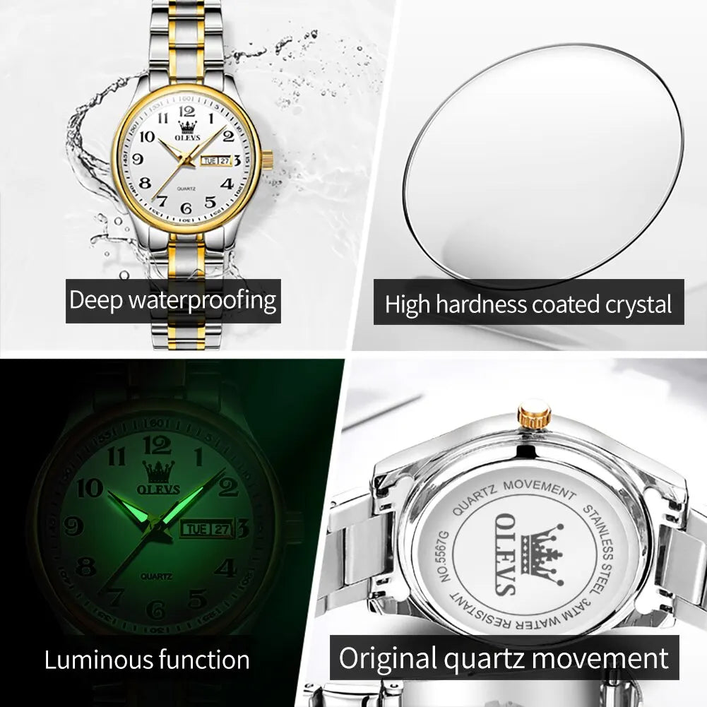 OLEVS Luxury Quartz Watch for Women Elegant Stainless Steel Watch Luminous Waterproof