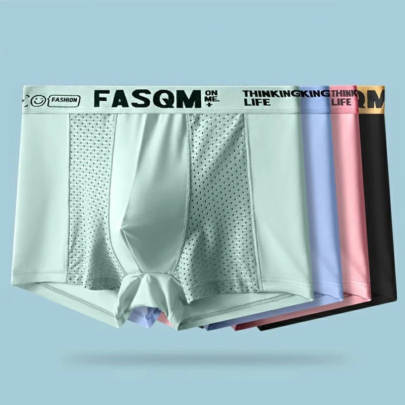 1pcs Mesh Ice Silk Boxer Shorts Men's Underwear FASQM Underpants Breathable Sexy Slim Panties Bamboo Lingerie Plus Size L-6XL