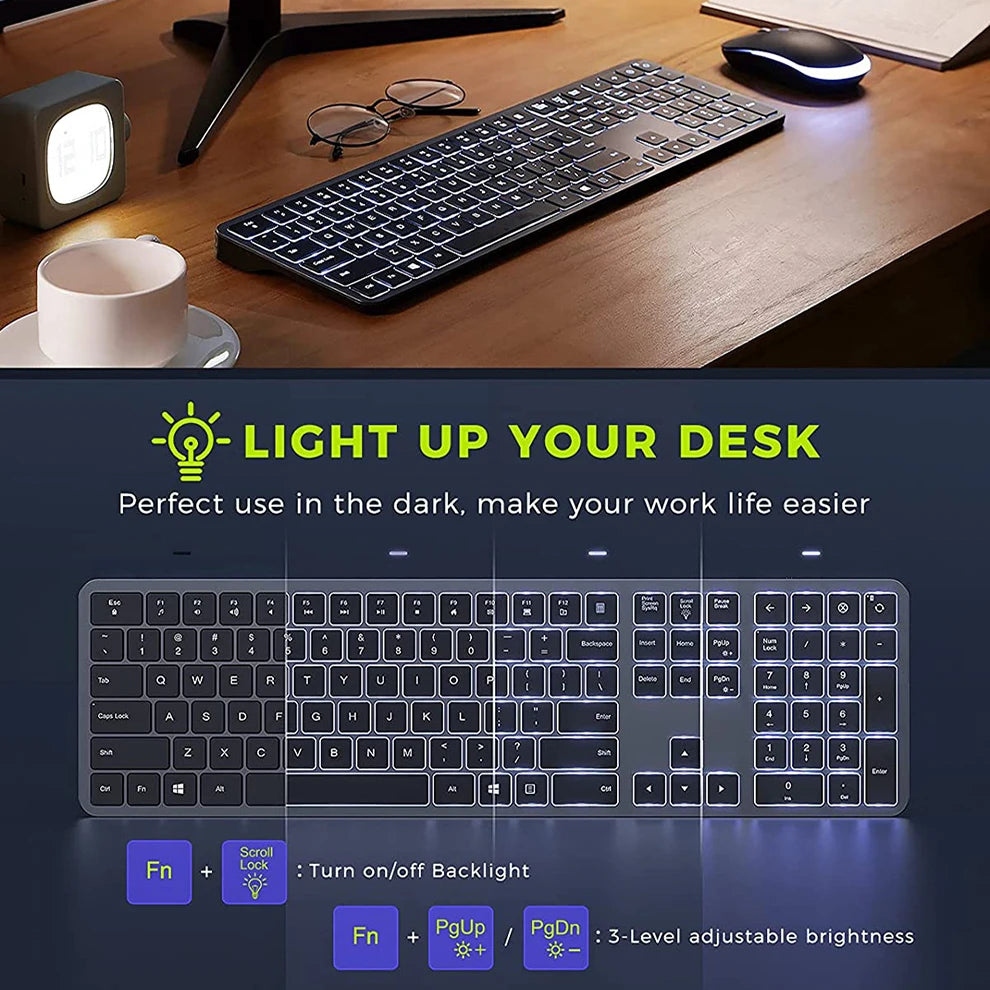 Backlight Wireless Keyboard and Mouse Combo 2.4G USB Silent Keyboard Set Rechargeable Full-Size Slim Keyboard & Mouse Set