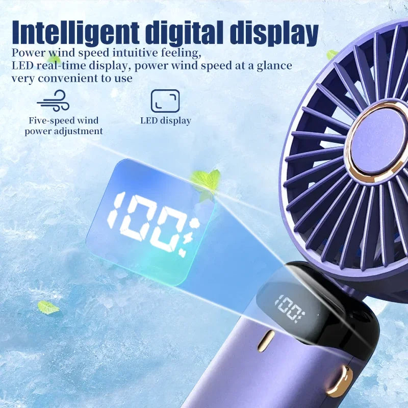 Portable Fan 90° Foldable Fan Neck Hanging Fans 1800mAh USB Rechargeable Handdeld Fan With Phone Stand and Display Screen