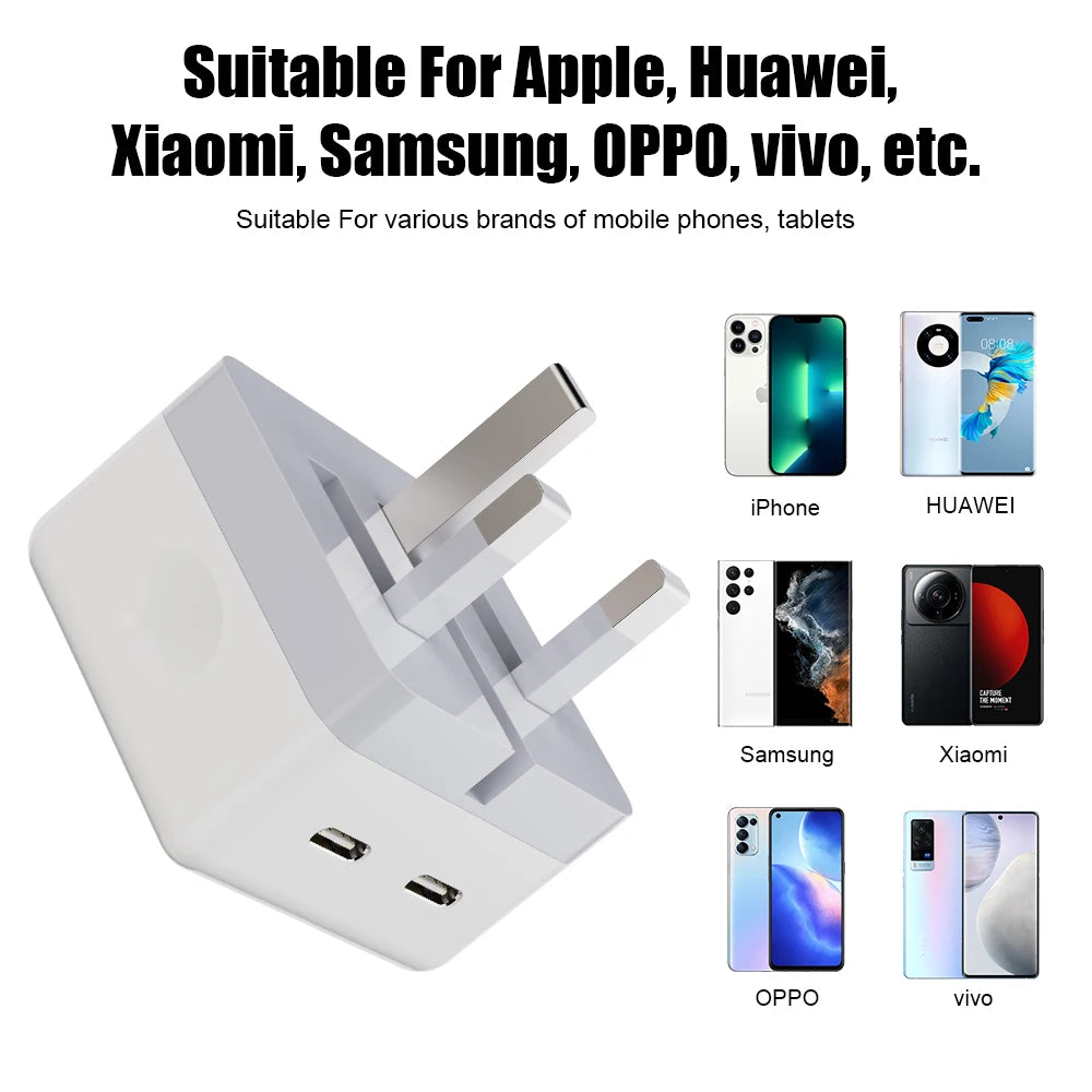 40W Dual USB C Port Fast Charger Foldable Type C Wall Charger Block For iPhone 15 14 Pro Max 12 13 iPad Power Adapter UK Plug