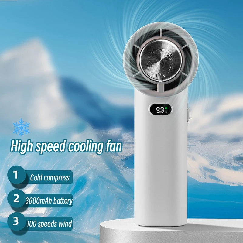 3600mAh Handheld Fan USB Rechargeable Small Desktop Fan 100-speed Wind Portable Refrigeration Cooling Fan For Home Office Travel