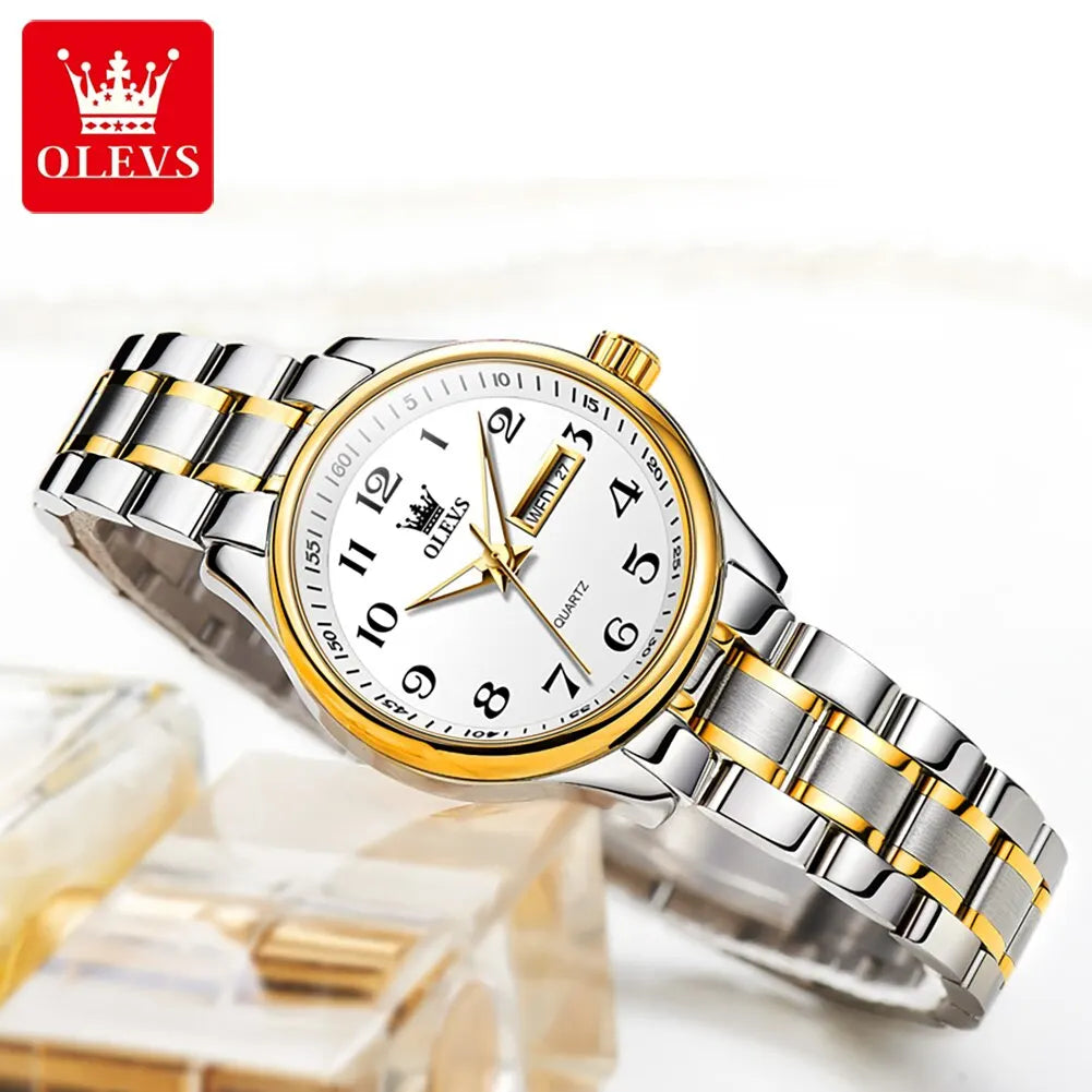 OLEVS Luxury Quartz Watch for Women Elegant Stainless Steel Watch Luminous Waterproof