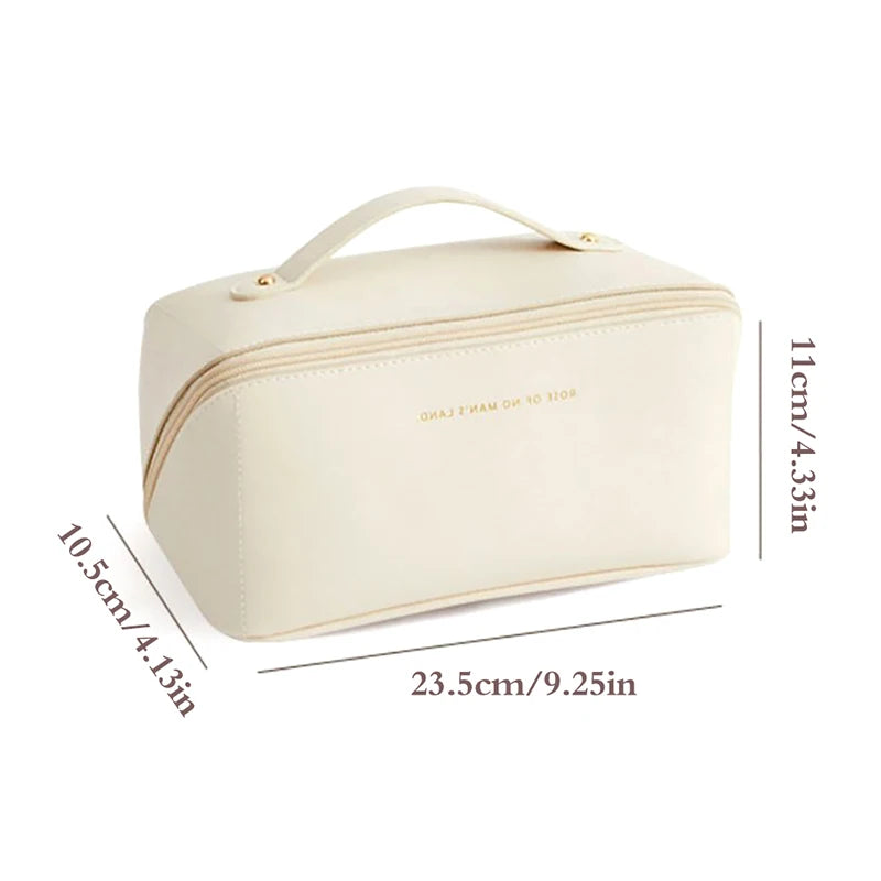 Large Travel Cosmetic Bag for Women Leather Makeup Organizer Female Toiletry Bags