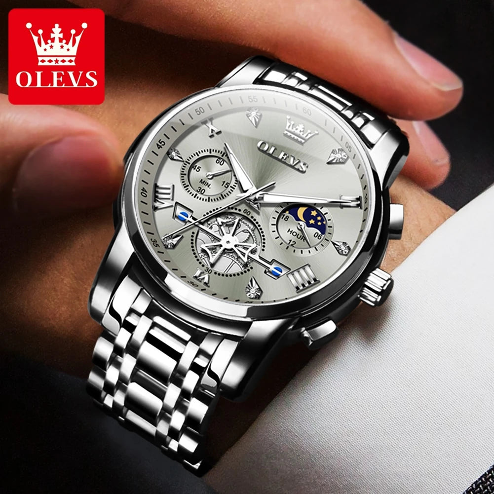 OLEVS Men's Watches Classic Multifunctional Fltwheel Chronograph Original Quartz