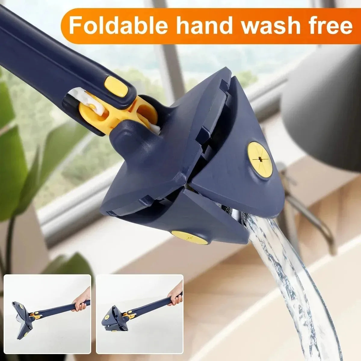 Cleaning Mop 360° Rotatable Water Absorption Triangular Mop Foldable Automatic Water Squeezing OR 3 Mop Cloth