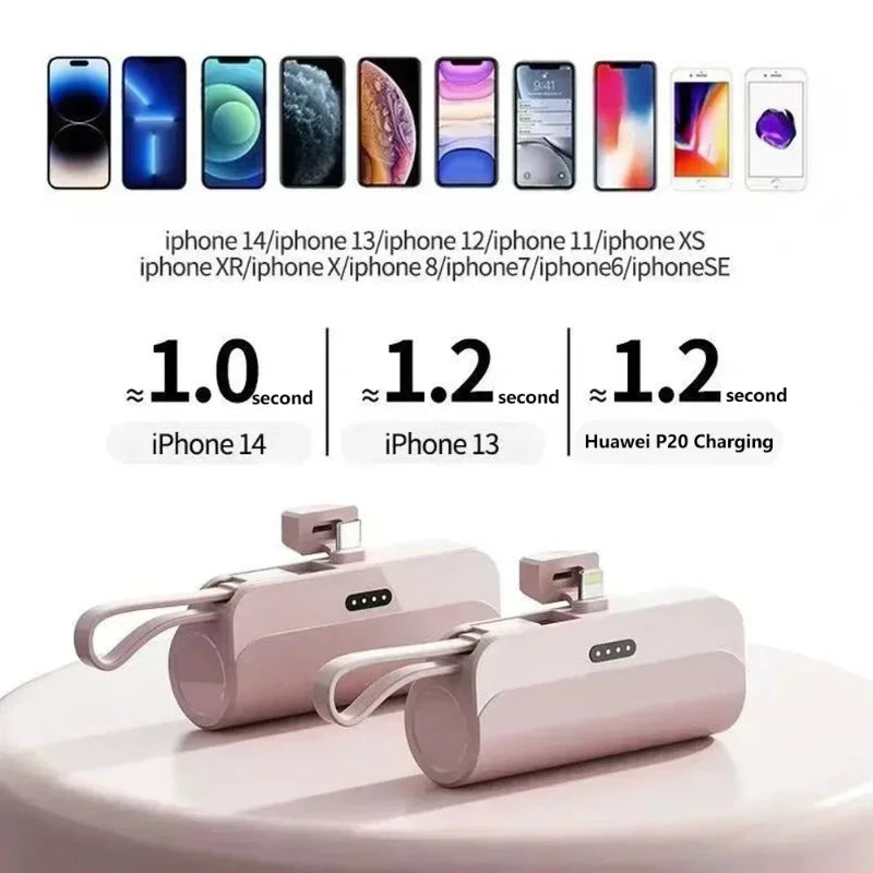 2 In1 Mini Power Bank Built in Cable 5000mAh PowerBank Plug Play External Battery Portable Charger For IPhone Samsung Xiaomi