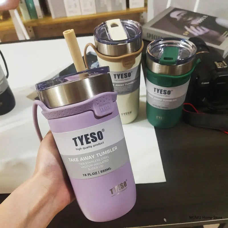 Tyeso 550/710ML Stainless Steel Coffee Mug With Straw Car Water Bottle Vacuum Flask Tumbler Insulated Cup Double Thermos Bottle