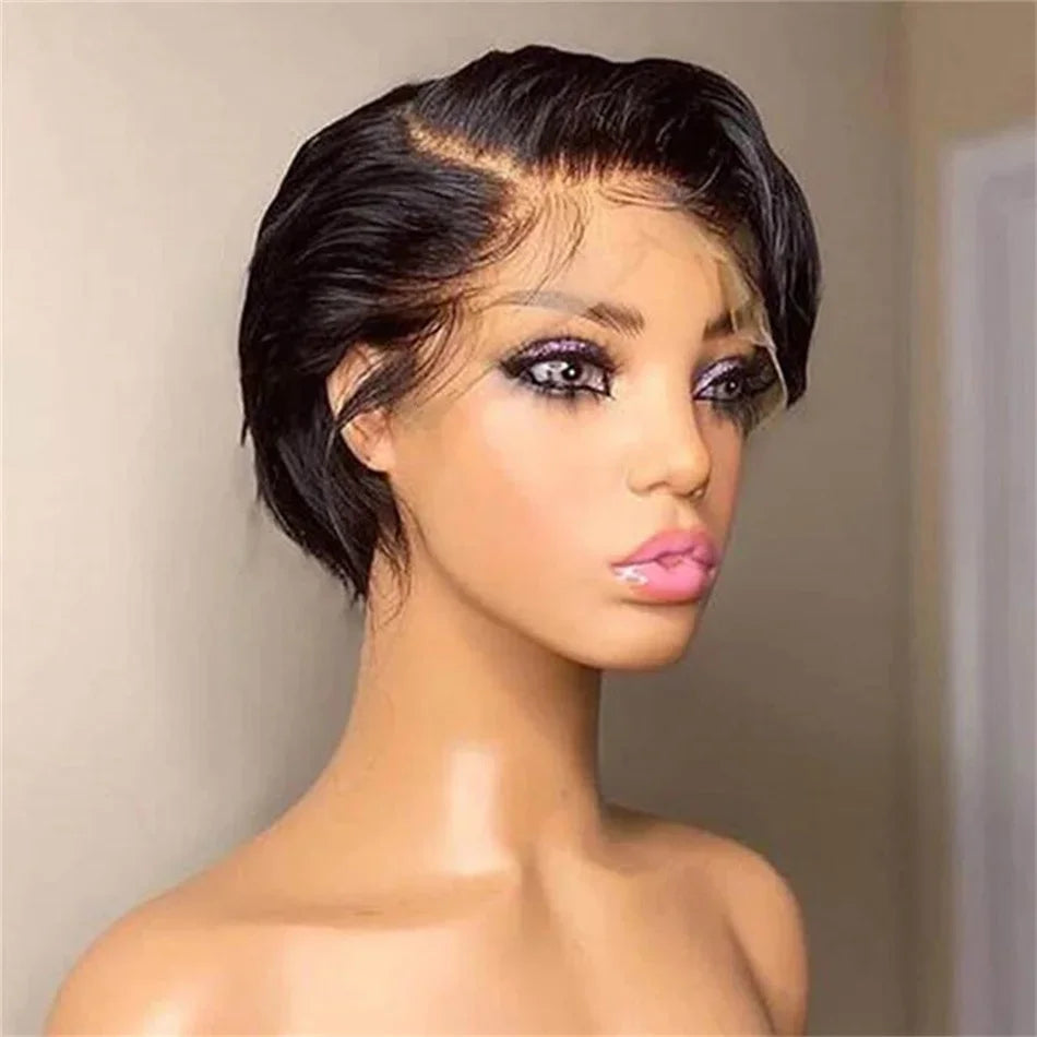 Short Bob Pixie Cut Wig Lace Frontal Straight Transparent Lace Front Human Hair Wigs For Women Preplucked Brazilian Glueless Wig