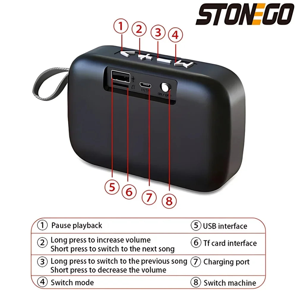 STONEGO 1PC Bluetooth Speakers Portable 3D Stereo Speakers Outdoor Wireless Speakers Support FM-TF Cards