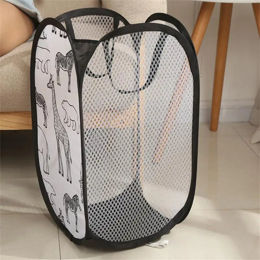 Cartoon Foldable Laundry Basket Large Capacity Organizer Basket for Household Dirty Clothes Nylon Mesh Bag for Toy Storage