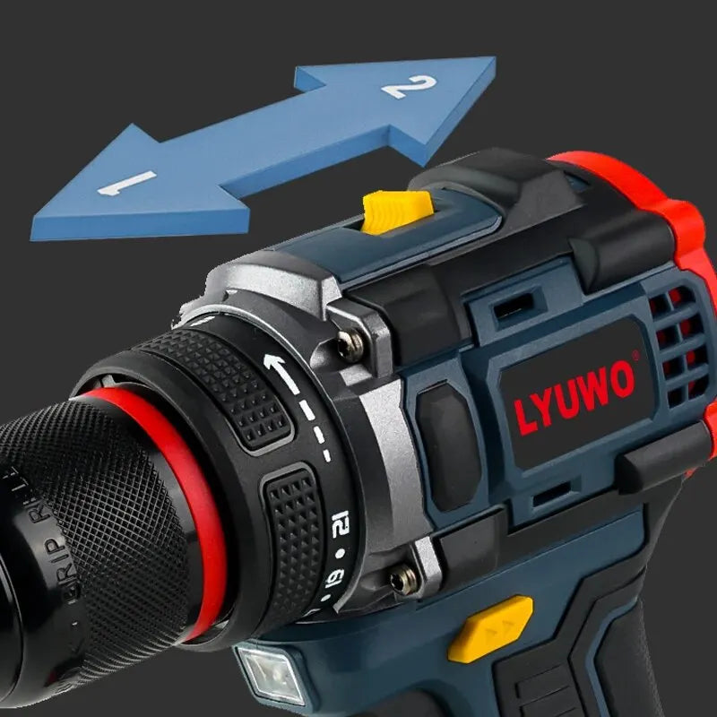 LYUWO 16V Brushless Cordless Drill 70N.m Self-locking Chuck Electric Screwdriver 20 1 Torque Settings 2-Speeds
