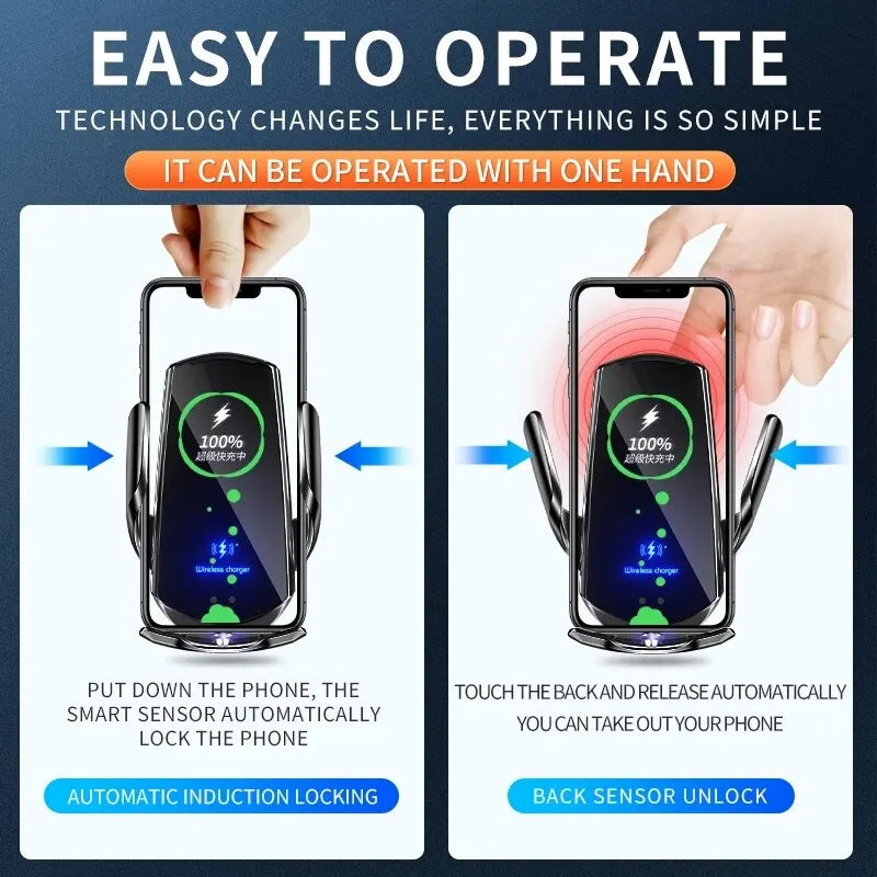 Car Wireless Charger Magnetic Auto Car Mount iPhone & Phone Holder Infrared Induction 15W Fast Charging