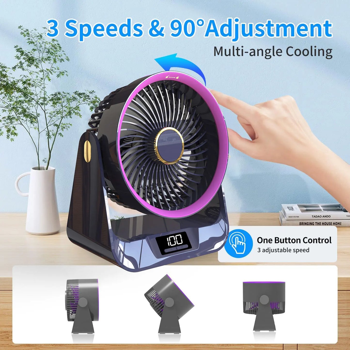 Table Air Circulator Fan for Home Bedroom Strong Airflow Fan 90° Adjustable Settings 28db Low Noise Desk Fan for Office Kitchen