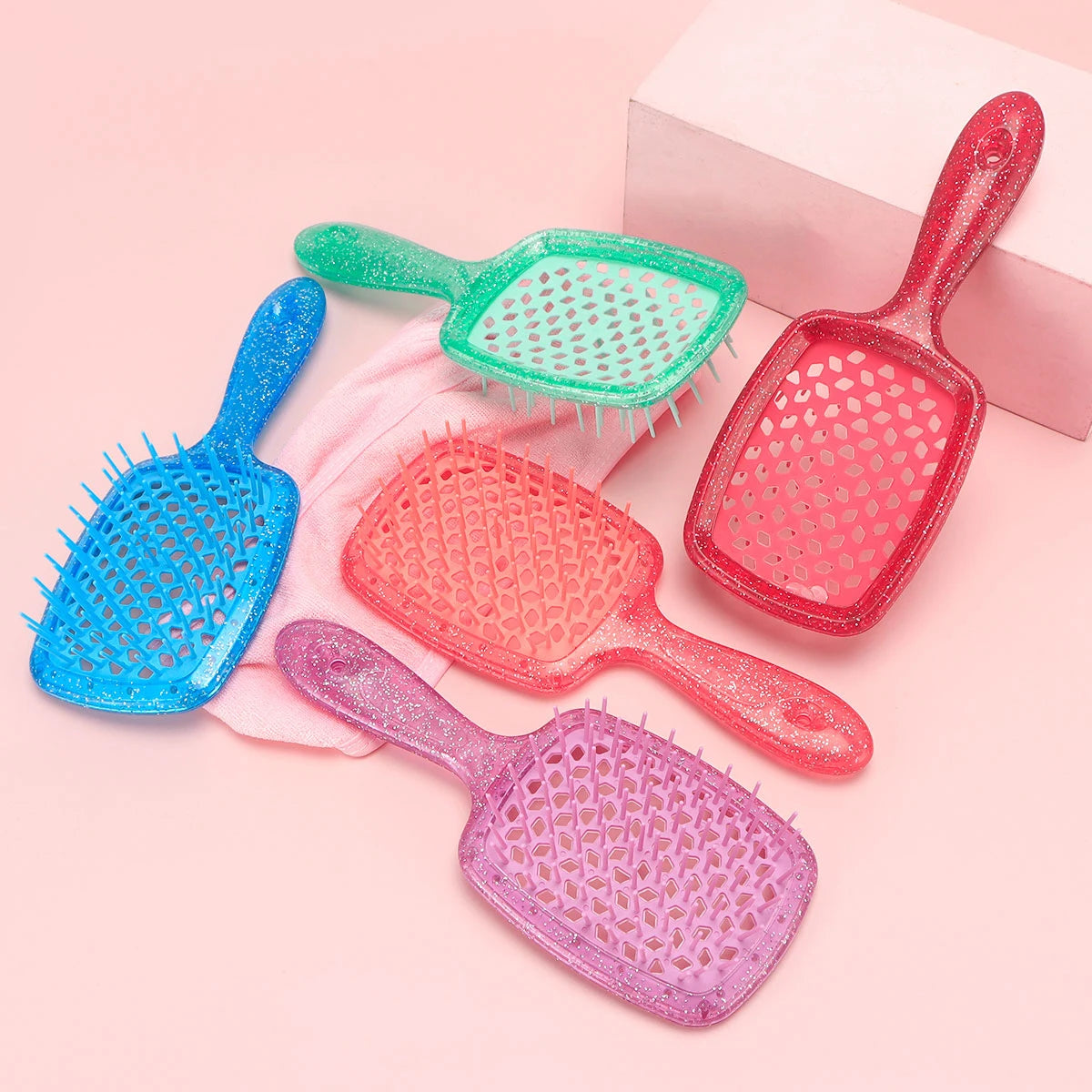 New Wide Teeth Sequins  Air Cushion Hollow Out Comb Anti-static Detangling Hair Brush Tangled Hair Comb Barber Salon Tools