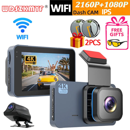 4K Dash Cam for Cars WIFI Front and Rear Camera Car Dvr Video Recorder Rear View Camera for Vehicle Black box