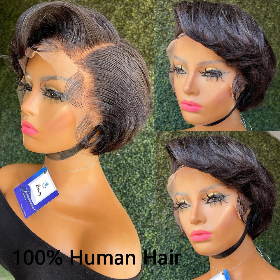 Short Bob Pixie Cut Wig Lace Frontal Straight Transparent Lace Front Human Hair Wigs For Black Women Preplucked Brazilian Hair